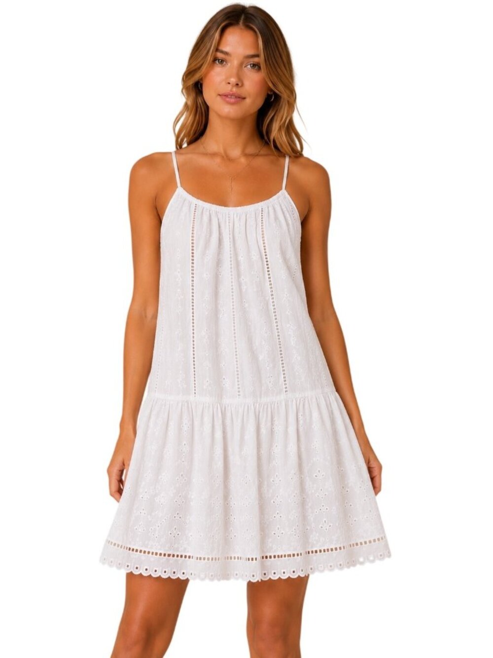 Unsubscribed White Eyelet Embroidered Cotton Mini Dress Size Medium New With Tag